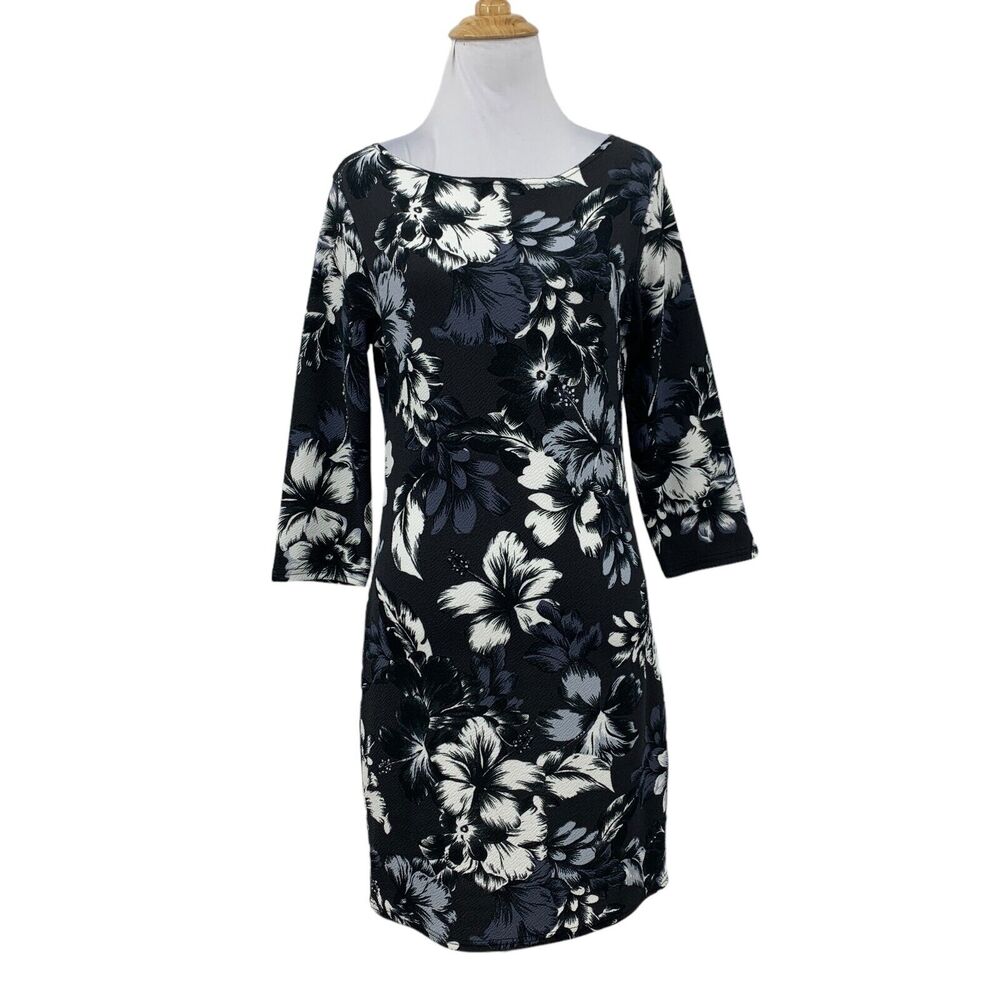 Boohoo Mini Dress Womens 8 Floral Print 3/4 Sleeves Pullover Stretch Boat Neck